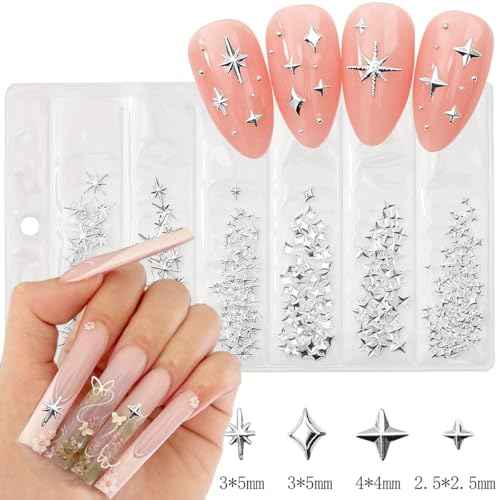400Pcs Star Nail Charms for Nails Art 3D Gold Silver Star Nail Charms Metallic Studs Rhinestones Stars Nail Jewelry Decorations Manicure Kit Supplies Accessories for Women Acrylic Manicure Salon