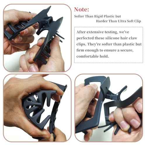 5 Inch Hair Claw Clips Unbreakable Bendable Silicone Big Rectangle Clip for Thick Hair Women, 3 Pack