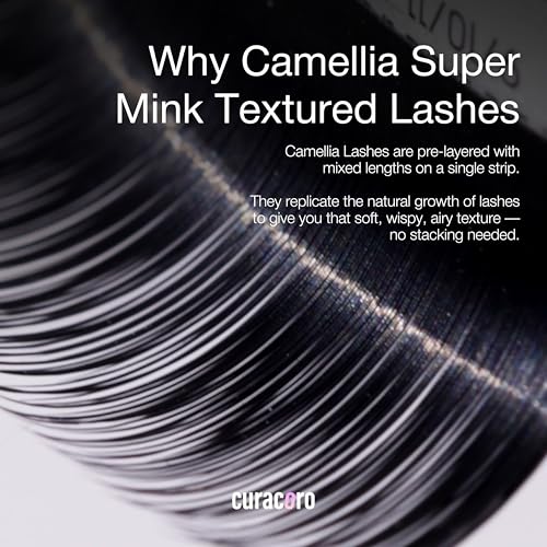 Curacoro Camellia Super Mink Textured Lashes, 0.07mm Thickness, J B C CC LB LC Curl, Pre-Layered Mixed Length Wispy & Spiky Lashes For Anime, Wet Look or Wispy Lash Set, Pro Lash Supplies