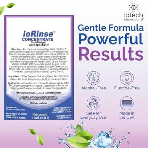 ioRinse Concentrated Irrigant with Active Molecular Iodine, Alcohol-Free Dental Irrigant, for use with Waterpik Water Flossers, and All Other Oral Irrigation Devices