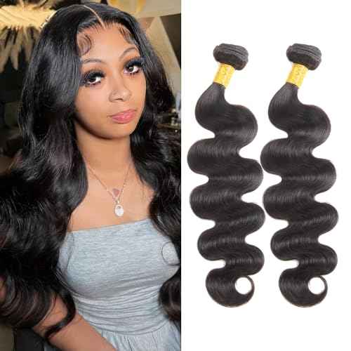 Body Wave Human Hair Bundles - Brazilian 2 Bundles for Black Women, 20 22 Inch, 10A Grade 100% Unprocessed Extensions, Natural Black