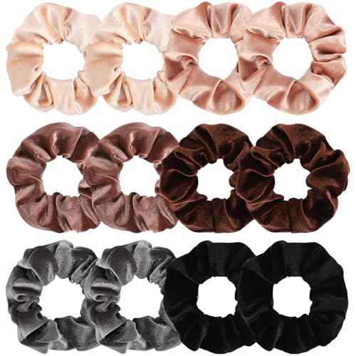 Whaline 12 Pack Hair Scrunchies Velvet Scrunchy Elastic Hair Bands for Women Hair Accessories (6 Coco Colors)