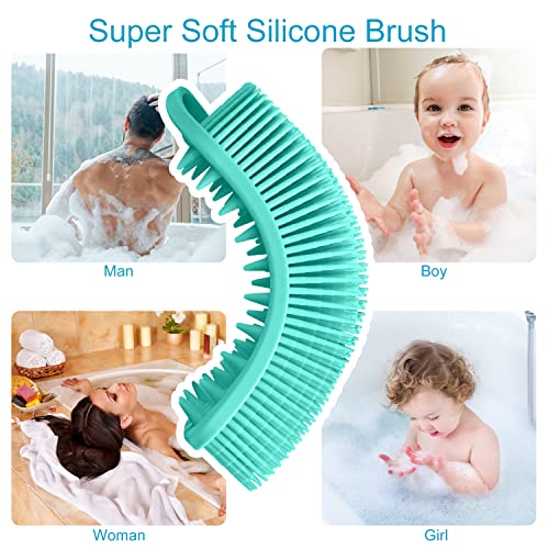 2 Pack Silicone Body Scrubber, 2 in 1 Shower and Scalp Massager Shampoo Brush, Soft Silicone Loofah for Sensitive Skin, Double-Sided Body Brush, Lathers Well, Gentle Exfoliating (Black,Pink)