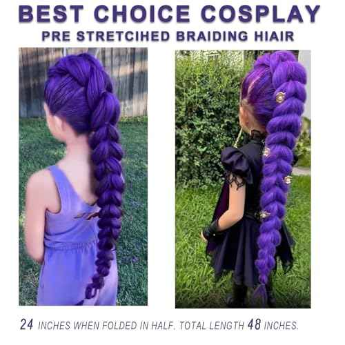 4Packs Long Purple Hair Extensions Pre Stretched Synthetic Braiding hair Extensions for Braids purple Braiding Hair for Stage Party Halloween Cosplay Costume Wigs (Purple, 24 Inch (Packs of 4))