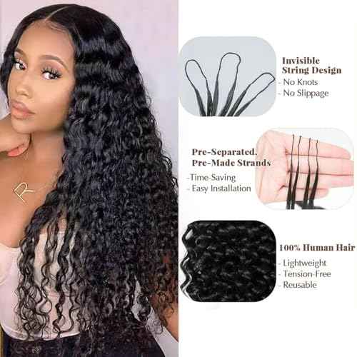 Knotless Pre-Separated Water Wave Human Hair Feather Crochet Hair Extensions Lightweight Reusable Crochet Hair Extensions Natural Color 16inch 120g