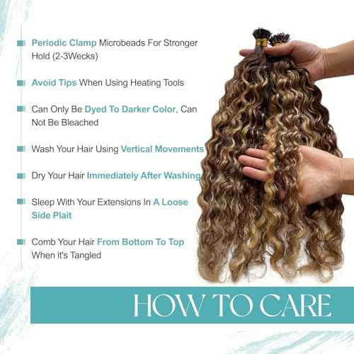 I Tip Water Wave Microlink Human Hair Extensions, Balayage Chocolate Brown Ombre Honey Blonde Micro Beads Pre Bonded Keratin Stick Tipped Hair Extensions 50 Strands 50g 24" Wet and Wavy Hair