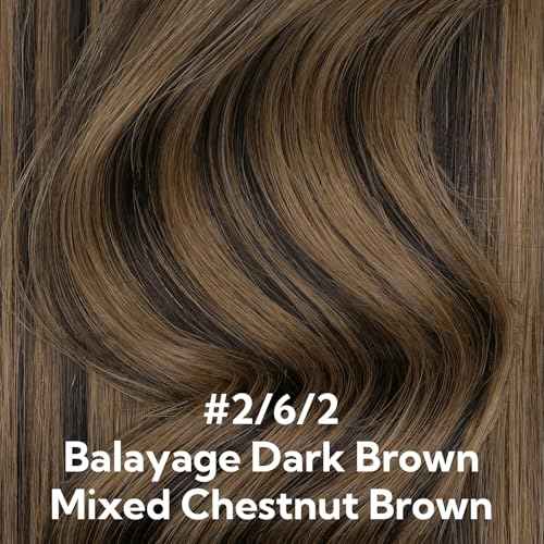 HOTBANANA Invisi Edge Clip in Hair Extensions, 18inch 110g 7Pcs Injected Seamless Clip in Extensions Real Human Hair Balayage Dark Brown Mixed Chestnut Brown PU Hair Extensions Straight Hair