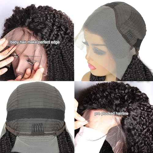 Bob Wig Human Hair Afro Kinky Curly 13x4 Frontal Lace Wig Human Hair 180 Density Glueless Wig Human Hair Pre Plucked with Baby Hair Short Bob Wigs for Black Women Natural Color 16 inch
