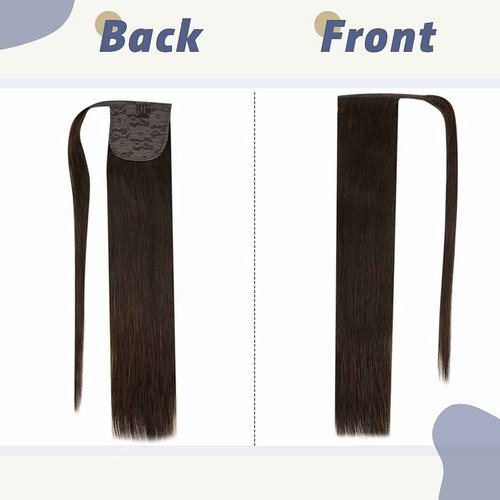 LaaVoo Ponytail Extension Human Hair Brown Ponytail Extensions for Women Darkest Brown Ponytail Hair Extension Real Human Hair Short Straight 12 Inch 70g