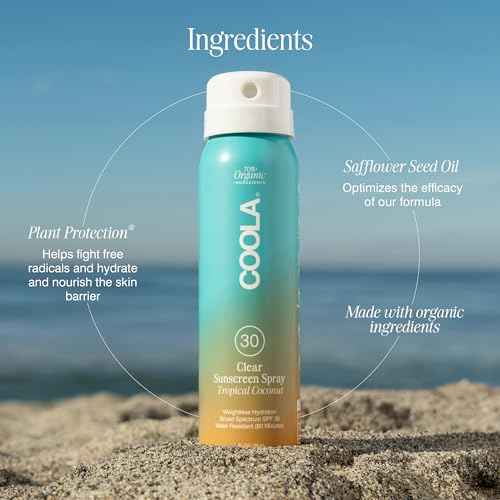 COOLA Organic Sunscreen SPF 30 Sunblock Spray, Dermatologist Tested Skin Care for Daily Protection, Vegan and Gluten Free, Tropical Coconut
