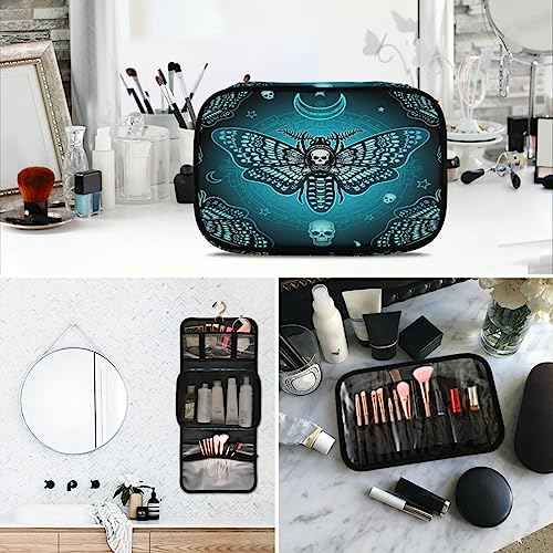 MNSRUU Goth Toiletry Bag Butterfly Skull Makeup Bag Gothic Hanging Travel Bag for Toiletries 3 PCS Toiletry Organizer Portable Makeup Cosmetic Bag Brushes Set