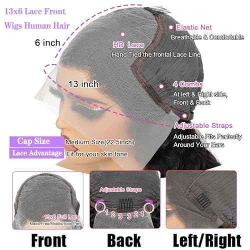 JTMMP 28 Inch 13x6 Body Wave Lace Front Wigs Human Hair Pre Plucked 200% Density HD Transparent Frontal Wigs Human Hair Lace Front Wigs for Women Black Color
