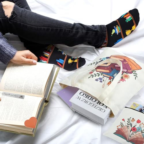 6 Pcs Book Lover Gifts for Women Readers Canvas Bag Back to School Reusable Canvas Bag Tumbler Bookmark for Women Reading Librarian Bookworm Kitchen Library Club Bookish Gifts