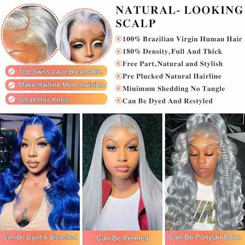13X6 Silver Grey Lace Front Wig Human Hair Body Wave HD Transparent Grey Lace Front Wigs Human Hair Wear and Go Glueless Wig Preplucked with Baby Hair 24 Inch Gray Hd Lace Frontal Wigs for Black Women