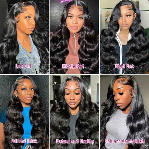 Anderah 13x6 Body Wave Lace Front Wigs Human Hair 13x6 HD Lace Glueless Human Hair Wig Pre Plucked Natural Hairline Brazilian Human Virgin Hair Long Black Body Wave Wig for Women 180% Density 30Inch