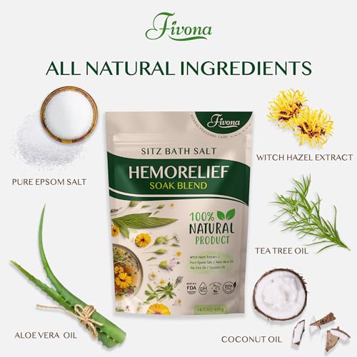 Hemorrhoid Treatment Sitz Bath Salt - Natural Soak Blend Epsom Salt with Essential Oils, Postpartum Recovery and Discomfort Relief, Perineal Care Soaking for Fissures and Bartholin Cysts - 14.1oz