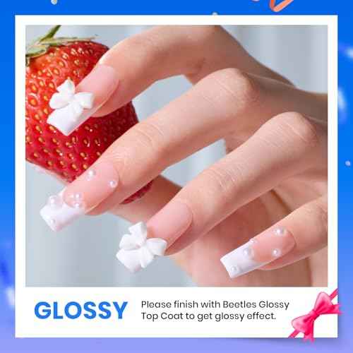 Beetles 3Pcs 15ml White Gel Nail Polish and No Wipe Gel Top Coat & Base Coat Christmas Set, Soak Off UV Lamp and Long Lasting Glossy Top Coat French Manicure Art Design Kit