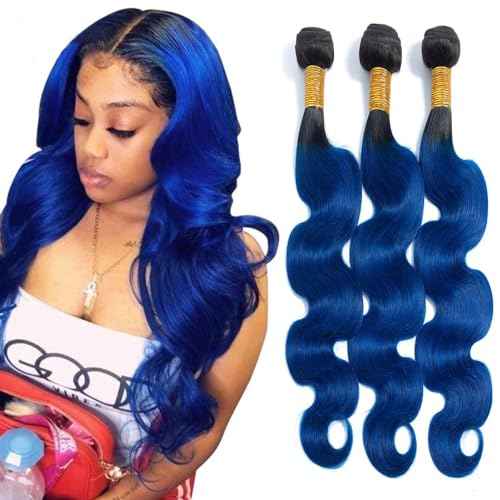 Bundles Human Hair 18 20 22 Inch Body Wave T1B Blue Human Hair Bundles Unprocessed Brazilian Virgin Quick Weave for Black Women