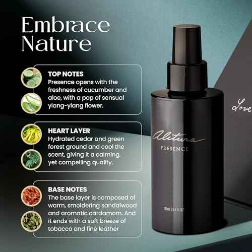 Alitura Presence Natural Fragrance ? Clean, Unisex Perfume for Men and Women with Sandalwood, Cardamom & Ylang Ylang ? Non-Toxic, Vegan, Long-Lasting Scent, 50 ml