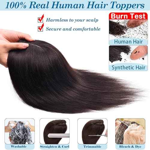 JGS1996 Hair Toppers for Women Real Human Hair 150% Density Hand Made Lace Base Remy Hair Wig Topper with Thinning Hair Pieces No Bangs Clip in Hair Extensions