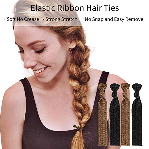 79style 100pcs Hair Ties For Women elastic Ribbon Hair Ties Brown Black Fabric Hair Ties Knotted Ponytail Holders No Break Knot Hair Bands No Damage Yoga Twist Soft Flat Women Hair Accessories (100pcs Brown / Black)