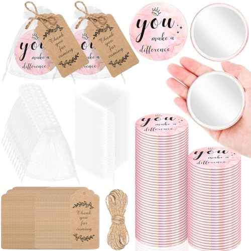 Tradder 50 Sets Compact Mirrors Bulk Women Gifts Inspirational Appreciation Employee Quinceanera Gifts Small Purse Pocket Makeup Mirrors for Mother's Day Coworker Nurse Bridal Souvenir Bag(Rose Gold)