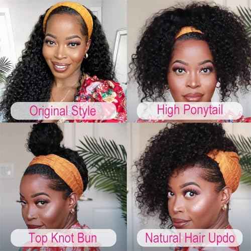 Curly Headband Wig Human Hair 26inch Glueless Deep Wave Human Hair Wigs None Lace Front Wigs for Black Women Water Wave Headband Wig Natural Color