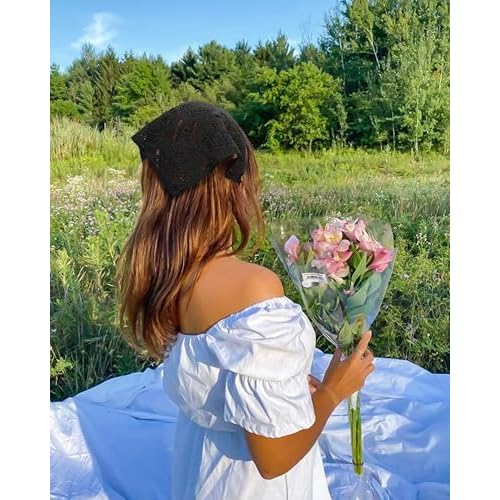 HAIMEIKANG Floral Crochet Hair Bandanas Headscarf 2 PCS Women Hair Scarf Daisy Headband Vintage Head Kerchief for Girls