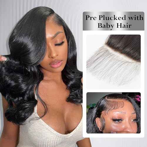 ASHINE 5x5 HD Lace Closure Body Wave Straight Human Hair 5x5 Real HD Lace Closure Invisible Bleached Knots Pre Plucked with Baby Hair Natural Hairline 16 Inch