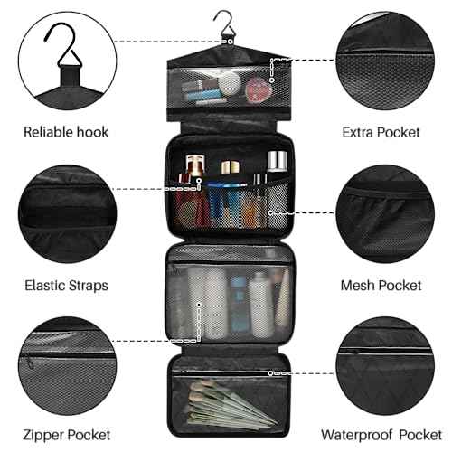 MNSRUU Hanging Toiletry Bags for Women Travel, Gothic Black Skull Moth Toiletry Organizer Portable Travel Toiletry Bags Clear Wash Bags Makeup Bag Cosmetic Bag
