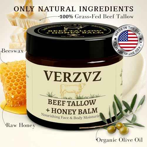 Beef Tallow for Skin and Face ? Tallow and Honey Balm Moisturizer, 100% Grass-Fed Beef Tallow with Raw Organic Honey, Beeswax, Olive Oil & Vitamin E ? Deep Hydration ? Proudly Made in USA ? 2oz