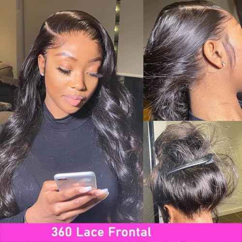 360 Lace Frontal 360 HD Transparent Full Lace 12A Unprocessed Brazilian Remy Human Hair Body Wave Frontal Bleachable Knots 360 Closure Natural Color (20 Inch)