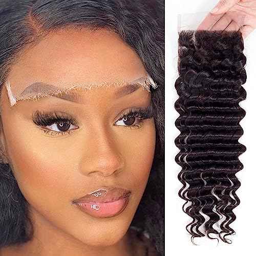 SKINLIKE REAL HD Lace 5x5 Closure Deep Wave Swiss HD Lace Closures Only Ultra-thin Melted Virgin Human Hair Natural Black Baby Hair Pre Plucked Serrated Edge 18 Inch