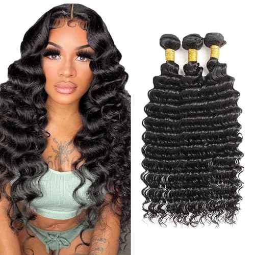 Deep Wave Bundles Human Hair #1B Deep Wave Bundles 16 18 20 inch Human Hair Bundle Wet and Wavy Bundle 300g