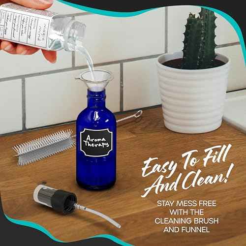 Nevlers Blue Glass Spray Bottles 4 Oz 48 Pack | Small Spray Bottles Mist Sprayer Set w/Funnel, Brush, Marker & Labels | Glass Mist Bottle For Use As Atomizer Sprayer for Perfume & More