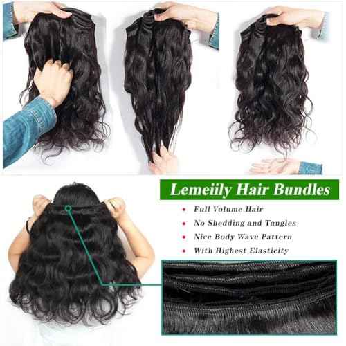 Human Hair Bundles 18 20 22 Inch Body Wave Bundles Human Hair 100% Unprocessed Brazilian Virgin Hair Quick Weave Real Human Hair Extensions Natural Black