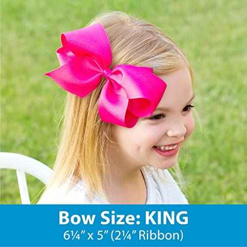 Wee Ones Girls' Toddler Christmas Holiday Embroidered Moonstitch or Printed Grosgrain Hair Bows on WeeStay no-slip clip, King, Red Santa Stitch
