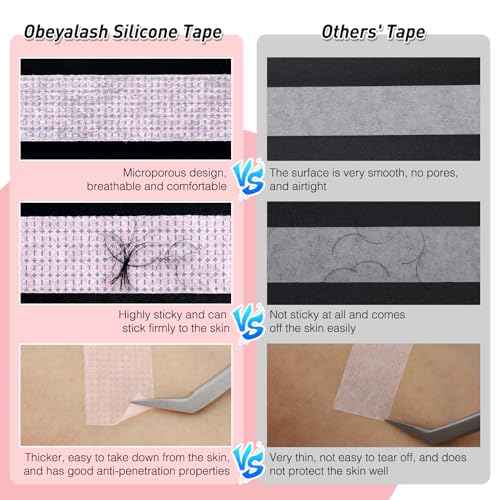 Obeyalash 3 Rolls Lash Extension Tape Silicone Gel Eyelash Tape for Lash Extensions, Latex Free Sensitive Skin, Micropore Breathable, Pain-Free Removal for Makeup Supplies(1in x 4yd,Green Blue Pink)
