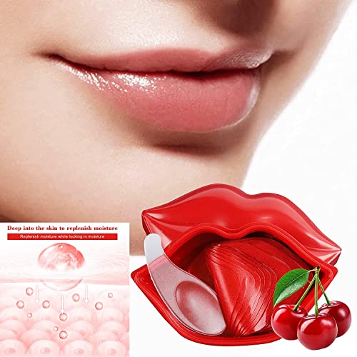 20PCS Lip Mask, Lip Sleep Mask Reduces Lip Lines and Restores Moisture, Moisturizing Plumping Lip Treatment Gel Treatment Lip Masks for Dry Lips (Cherry)