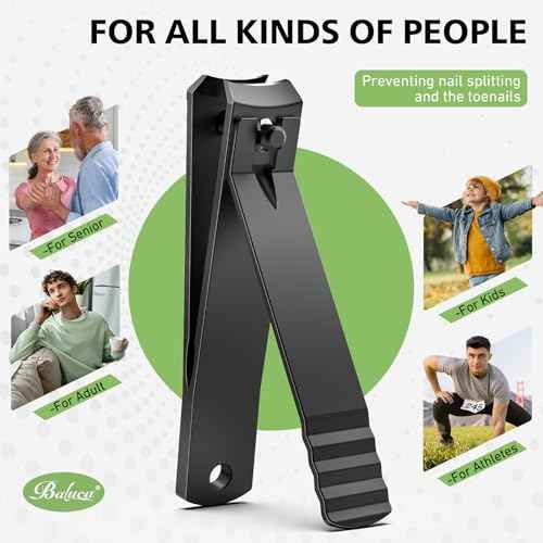 BALUCA Curved Toenail Clipper for Thick Nails, Heavy Duty Stainless Steel Toe Nail Clippers for Seniors, Men & Women, Stainless Steel Nail Cutter for Accurate Trimming and Grooming (All Black)