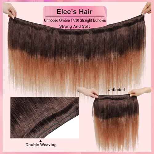 12A Ombre Human Hair Bundles with Closure 2 Tone Ombre 100% Unprocessed Brazilian Virgin Remy Human Hair Straight Human Bundles with Lace Closure Free Part (16 18 20 +14)