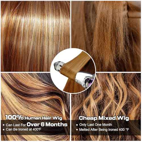Highlight Wig Human Hair 28inch 200% Density 100 Natural Human Hair Wigs For Women 13x4 Full Frontal Transparent HD Lace Pre Plucked Ombre Straight Lace Front Wig Human Hair Brown Colored Glueless