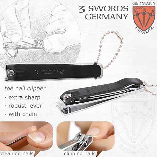 3 Swords Germany ? Brand Quality fingernail & toenail Clipper, Manicure, Pedicure Nail Care by with Metal Nail File and case, Black Edition