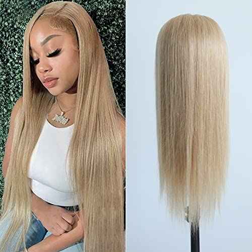 Pre-plucked #27 Honey Blonde 13X4 Lace Front Wigs Straight Glueless 150% Density Brazilian Virgin Human Hair (27 Frontal Wig, 16 INCH)