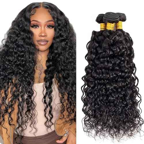 Water Wave Human Hair Bundles Natural Color 14 16 18 Inch 8A Grade Wet And Wavy Bundles Human Hair Double Weft Weave Extensions Hair Soft And Healthy for Black Women