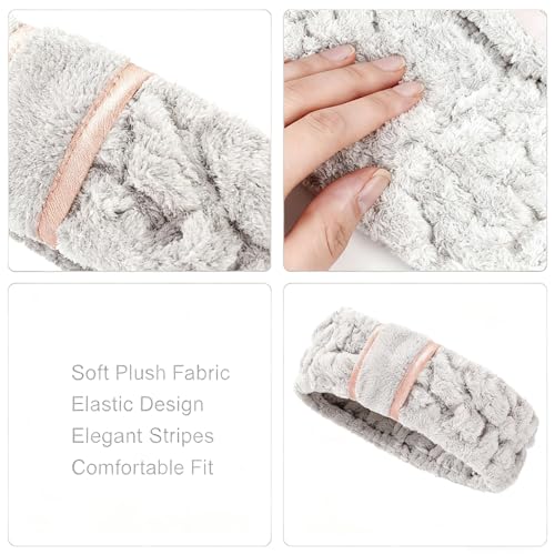 4 Pack Microfiber Towel Headbands for Washing Face, Spa & Skincare for Women (Beige, Dark brown, Grey, Black)
