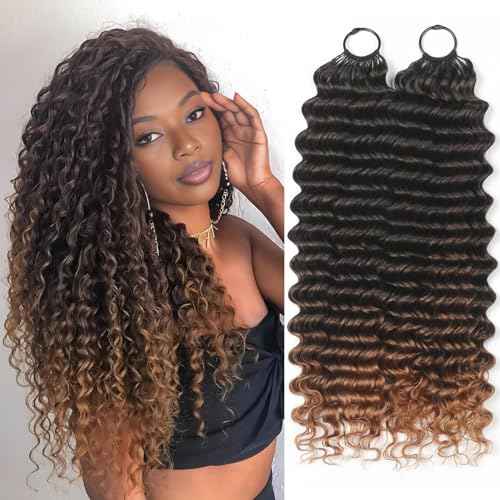 Human Crochet Hair for Black Women 22 Inch 50g Deep wave Crochet Human Hair Bundles Pre-Separated Feather Crochet Human Hair T30 Deep Wavy Invisible Crochet Hair Extensions 40 Strands