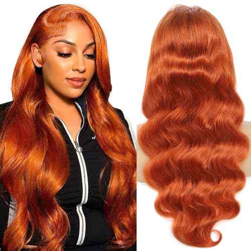 Ginger Lace Front Wigs Pre-Plucked with Baby Hair, 13x6 HD Body Wave Lace Frontal Wig, 180% Density Colored Glueless Orange Ginger Wig, 26 inch