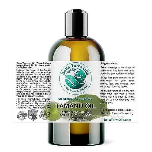 Bella Terra Oils - Organic Tamanu Oil 16 oz - Harness the Power of Nature, Infused with Stearic Acid & Calophyllolide, Perfect Choice for Luxurious Skin Nourishment