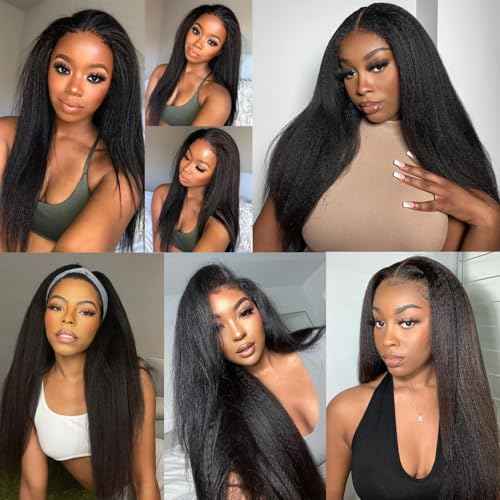 4 Bundles Kinky Straight 18 20 22 24 Inch Human Hair Yaki Straight Bundles 100% Unprocessed Weave Raw Hair 12A Brazilian Virgin Kinkystraight Natural Color Hair Extensions